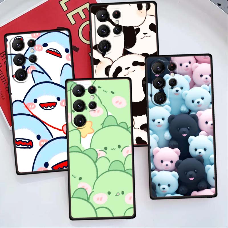 Cartoon Animals Cute Phone Case For Samsung Galaxy S26 S25 S24 S23 S22 S21 S20 Ultra Plus FE 5G Black Soft TPU