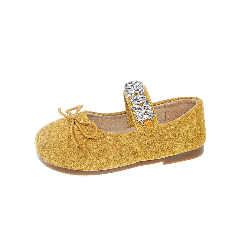 Girls dance shoes spring and summer 2025 big rhinestone shiny princess shoes children's cute bow soft-soled single shoes