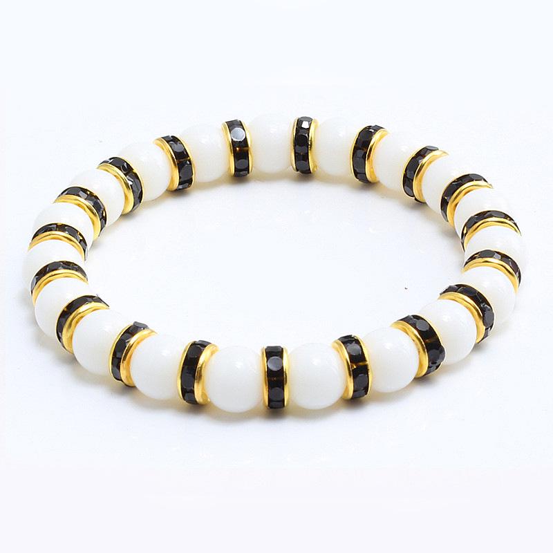 8mm White Porcelain Beads Rhinestone Bracelet: Trendy Unisex Wristband with Hand Rope