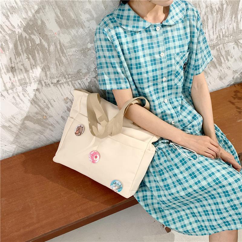 Original design zipper thickened canvas tote bag casual art student simple shoulder handbag