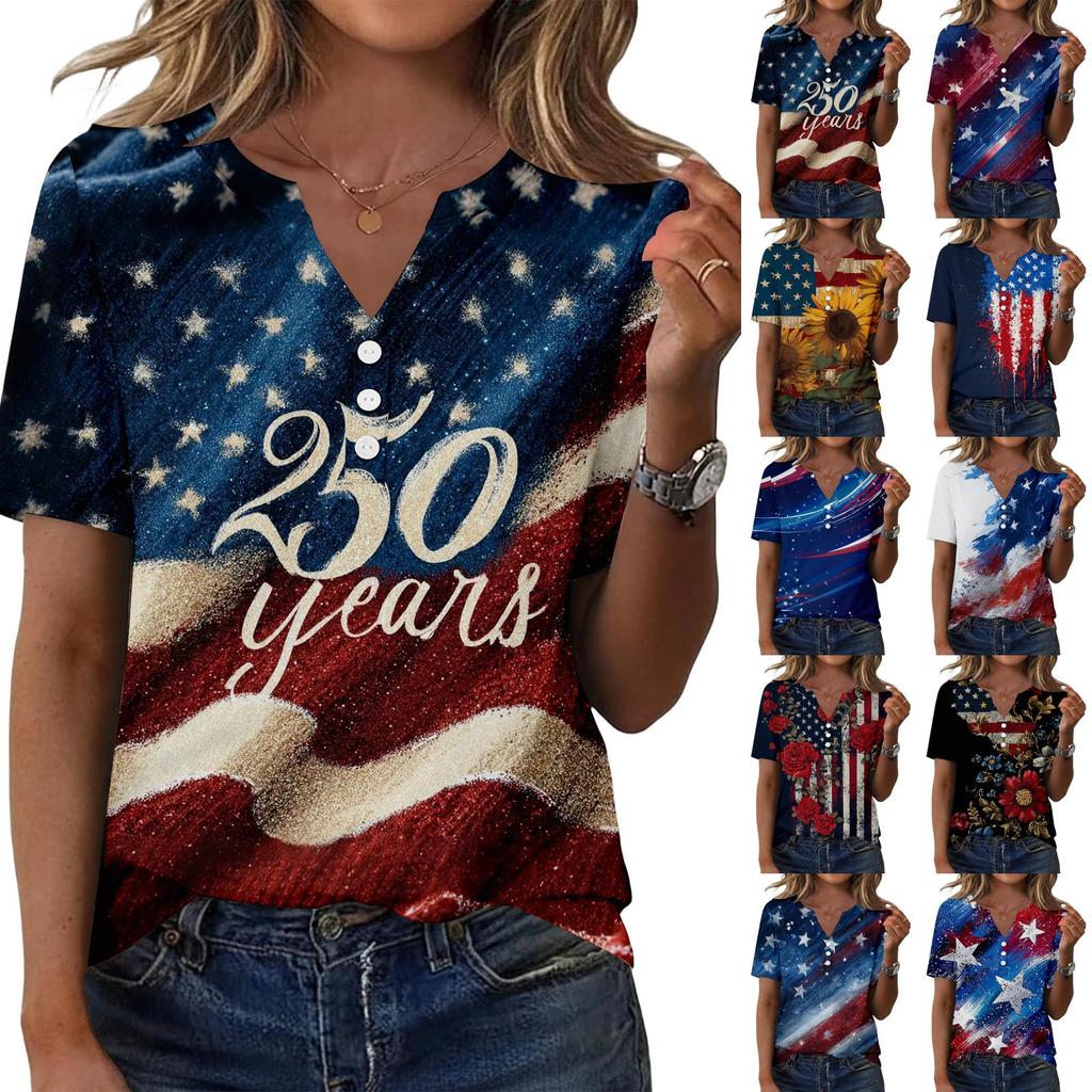 Women's Fashionable Casual Independence Day Print Blouse