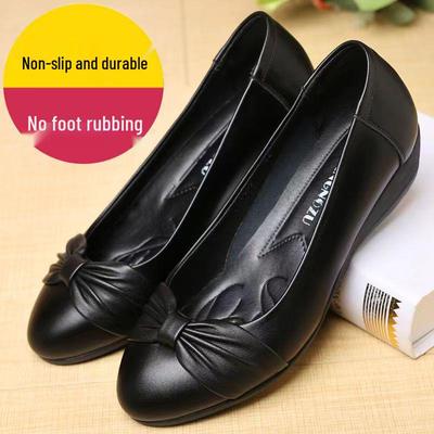Mid-Heel Bow Leather Shoes: Stylish, Versatile, and Comfortable, Ideal for Outdoor Wear.