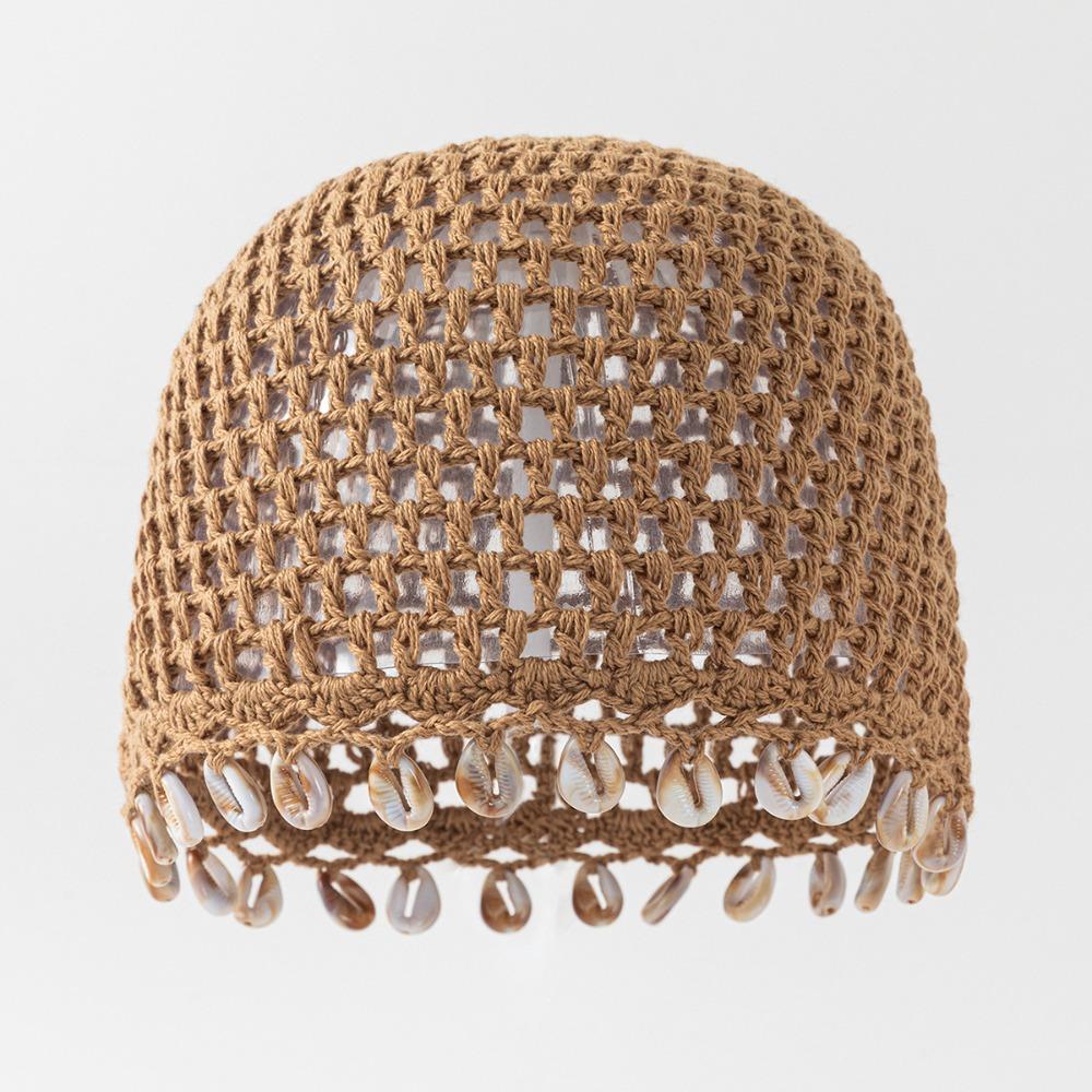 Cotton Crochet Shell Beanie Hat Breathable Hollow Out Knit Cap Summer Headwear Daily Wear
