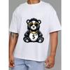 Cotton T Shirt White Bear with Sunglasses and Gold Chain Money Symbol Print Casual Streetwear for Men