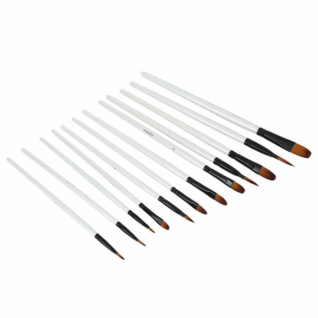 12 Pcs Painting Brush Set Pearl White Rod Watercolor Propene Drawing Tool(Filbert Tip)