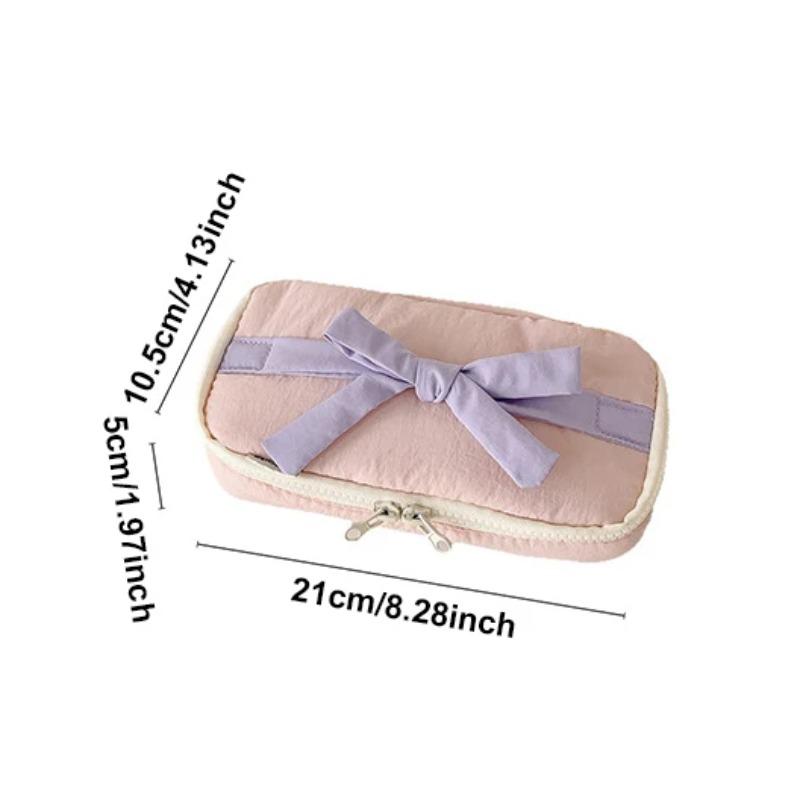 1Pcs INS Style Korean Fabric Craft Pencil Case Minimalist Bowknot Buggy Bag Student Stationery Bag Desktop Storage Bag
