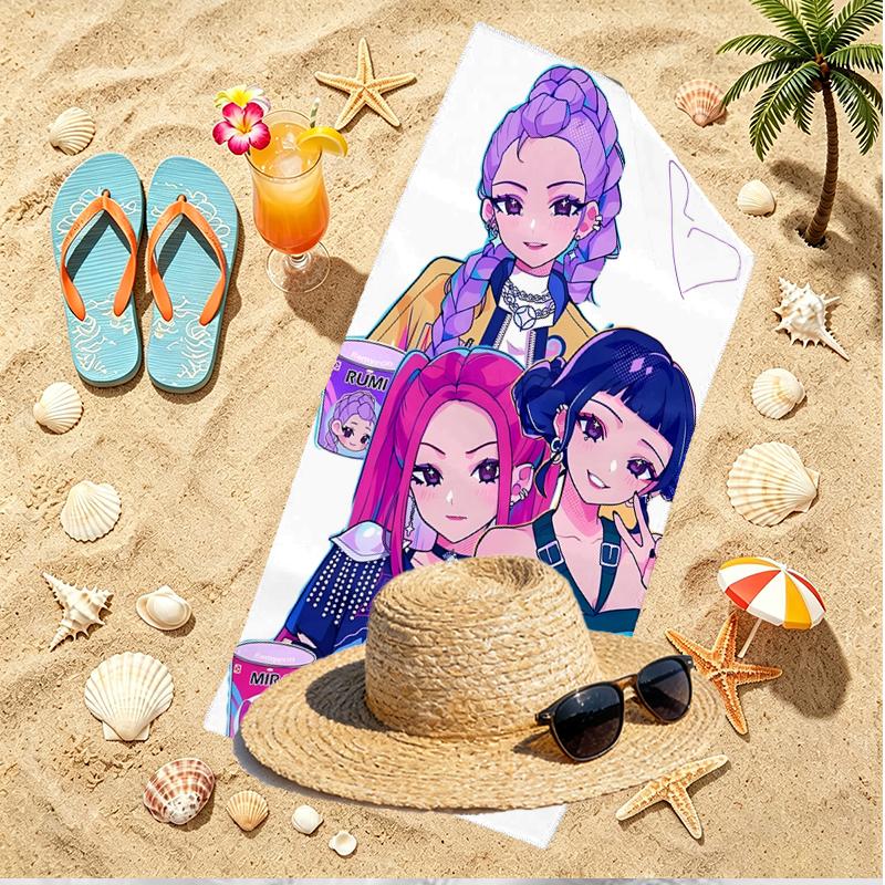 KPop Demon Hunters Print Beach Towel, Versatile Lightweight Absorbent Beach Towel for Pool Surf Yoga Bathroom, Perfect Birthday Holiday Gift