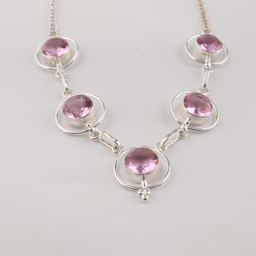 Pink Morganite Gemstone Silver Necklace, 925 Sterling Silver Women Necklace, Morganite Silver Jewelry, June Birthstone Gift RN-2-15