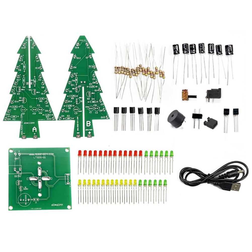 

1set LED Flashing Christmas Tree DIY Kit 7 Colors DIY Electronic Assembly Kit With Music Board Components For Home Decoration