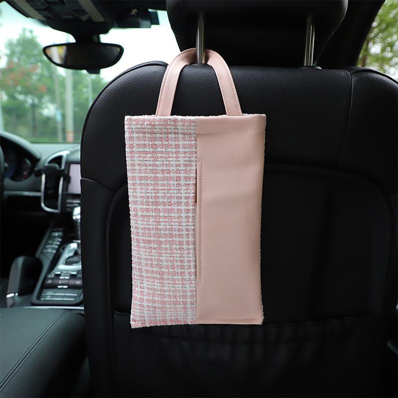 High Quality Plush Bow Car Tissue Holder Elegant Seat Back Hanging Bag Tissue
