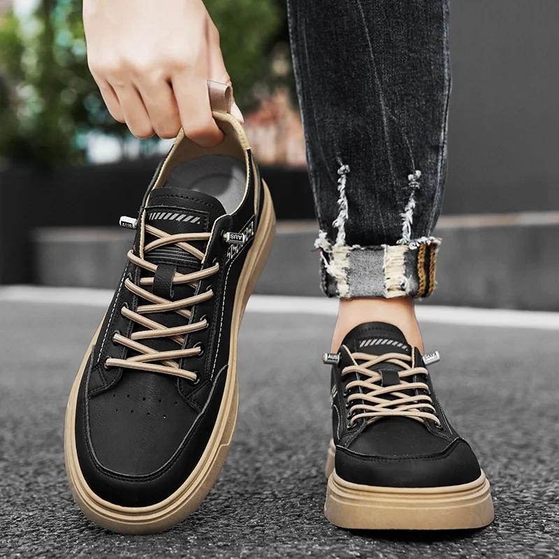 Fashion Men 2025 New Spring Men Shoes Versatile Leather Surface Casual Shoes Student Youth Flat Comfortable Sneakers Zapatillas Hombre