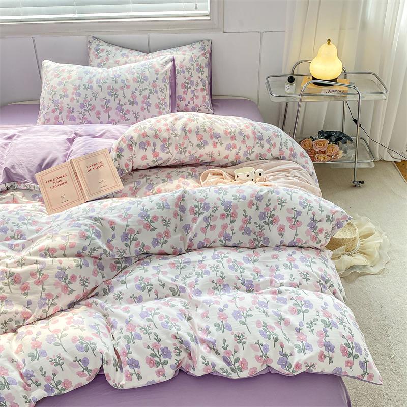 Korean Style Bedding Set Red Heart Twin Queen Size Duvet Cover Flat Sheet Pillowcase Bed Linen Kids Adult Fashion Home Textile