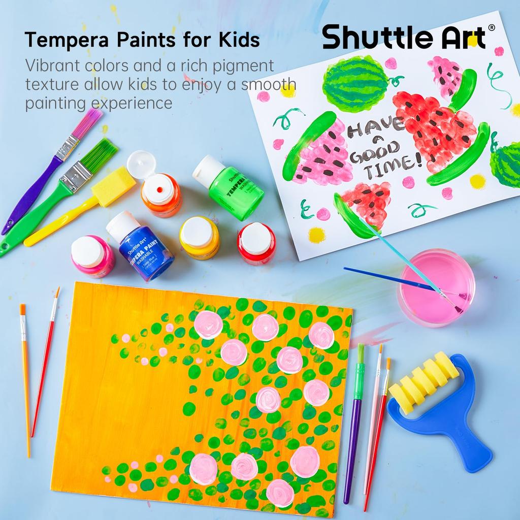 Shuttle Art Tempera Finger for Handprint and Footprint Perfect for Art or as a Gift for Preschoolers Paints, 30-Color Set, Water-Based, 60ml,