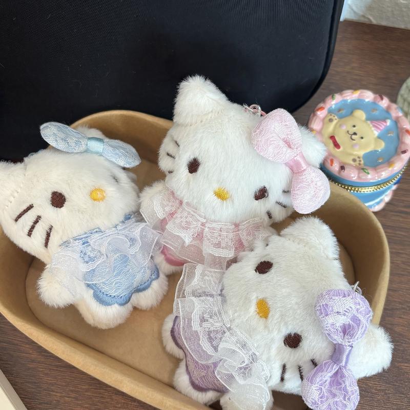 Kawaii Sanrio Hello Kitty Plush Doll Keychain Cartoon Kt Cat Stuffed Plushies Key Ring Bag Pendant Accessories Gift Kids Toys