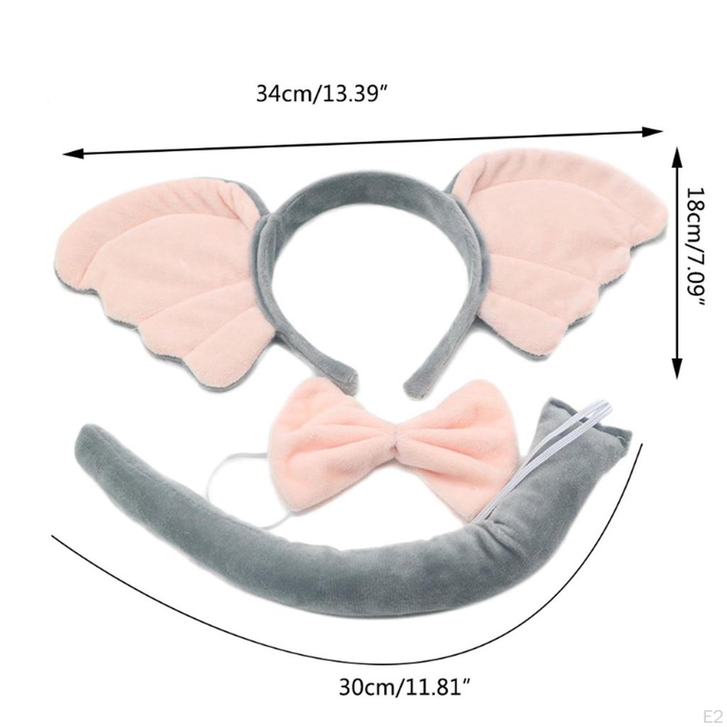 Animal Elephant Costume Accessories Hair Hoop Headwear Elastic Strap Ears Headband Bowtie Tail for