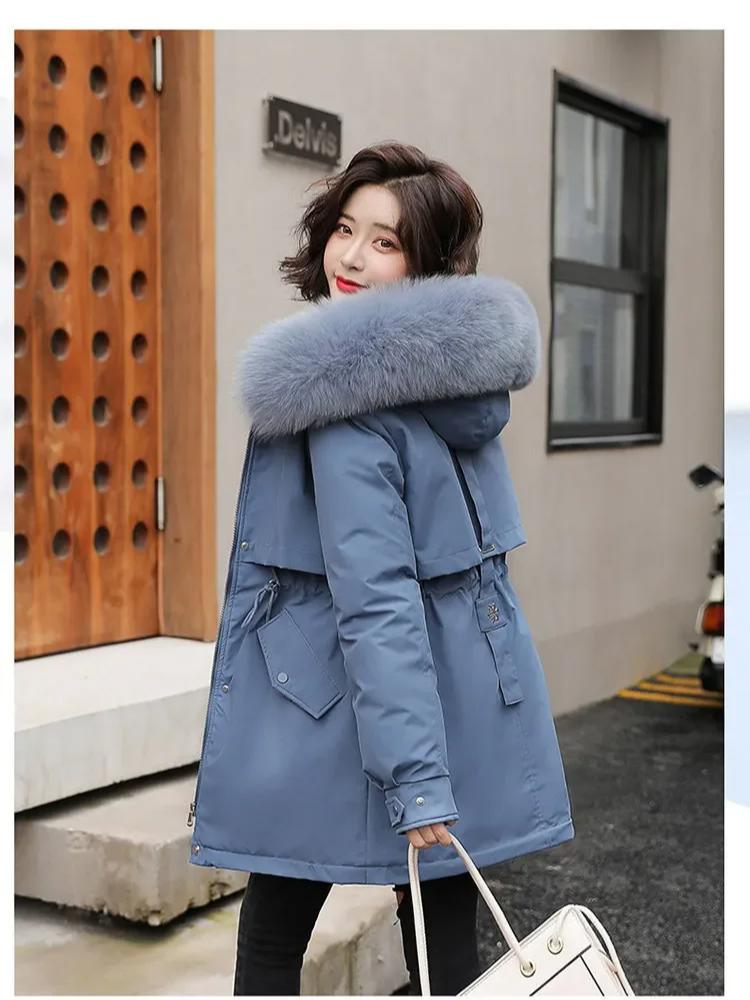 Women Parka Fashion Long Coat Wool Liner Hooded Parkas 2024 New Winter Jacket Slim with Fur Collar Warm Snow Wear Padded Clothes