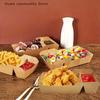 50pcs Disposable Kraft Paper Food Serving Tray Two Grids Snack French Fries Chicken Salad Carton Take Out Containers For Party