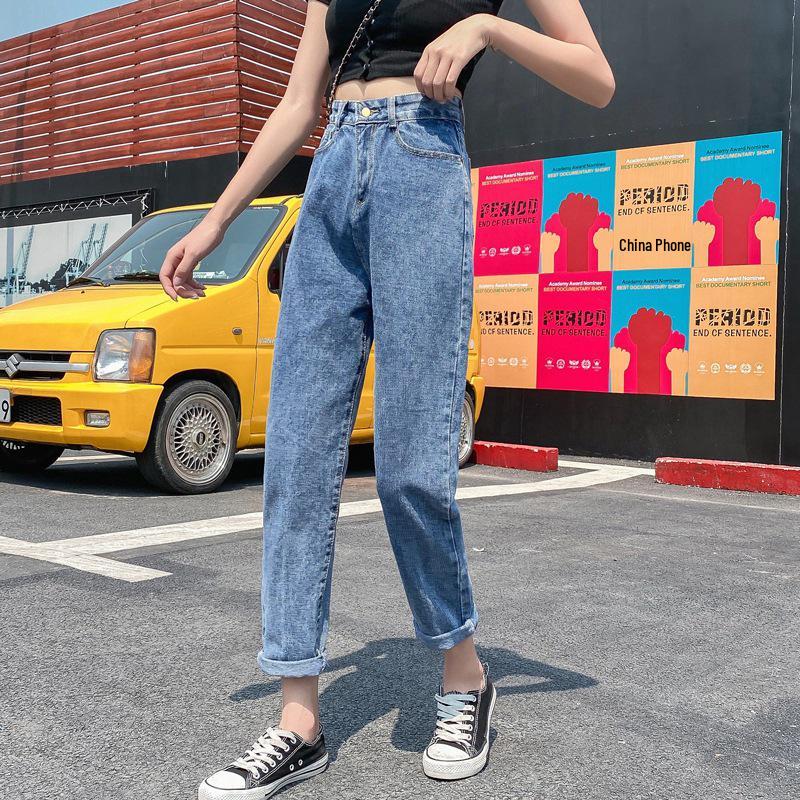 

2021 Korean-Style High-Waisted Cropped Straight-Leg Jeans: Slimming, Versatile, Loose, Casual Wide-Leg Pants for Women M
