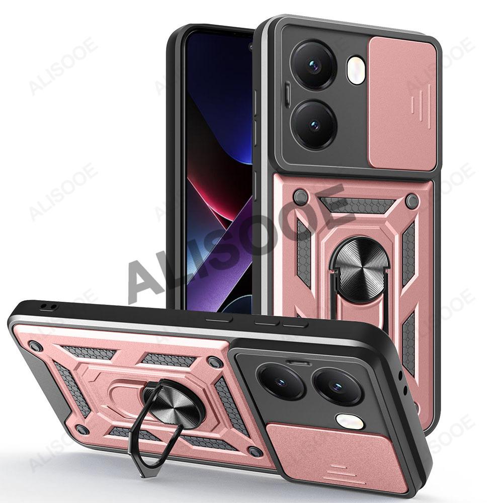 

Capa For POCO X7 Pro 5G X6 Pro F7 Case Armor Slide Camera Lens Protection Cover for Xiaomi POCO X7 Ring Stand Shockproof Funda for POCO F7 5G рожевий колір золота