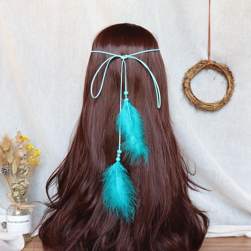 

Винтажная богемная длинная повязка на голову с бахромой из перьев, женский индийский головной убор для путешествий, отпуска, линии роста волос