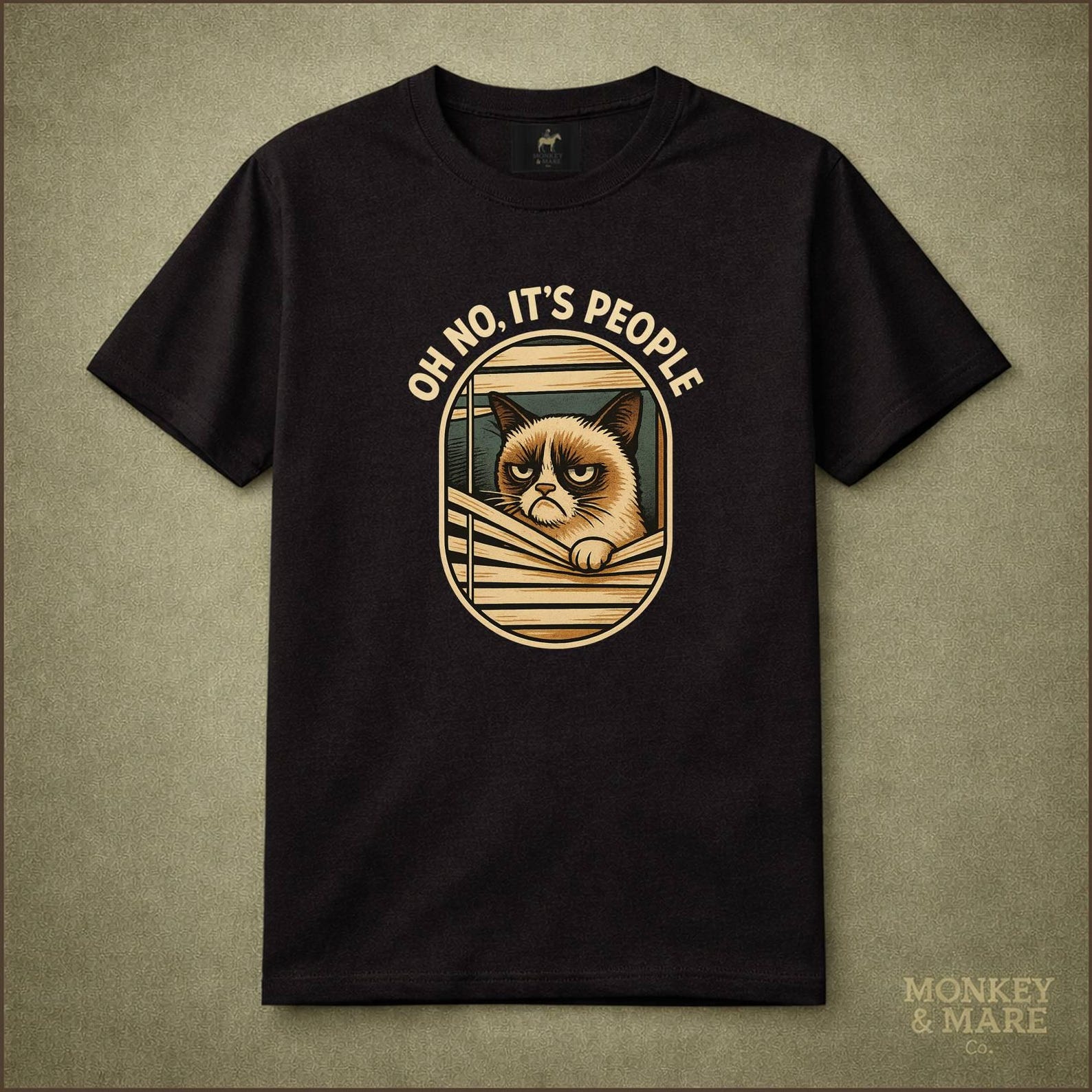 Grumpy Cat T-Shirt, Oh No Its People Shirt, Funny Introvert Humor Tee, Antisocial Cat Lover Gift L