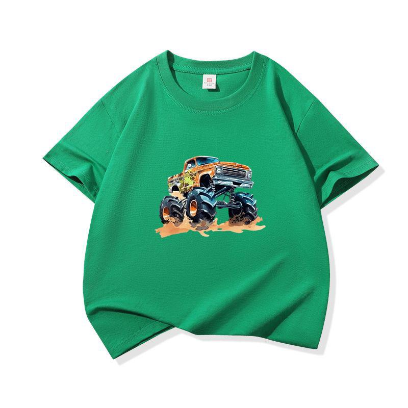 Kids Cotton T Shirt Cute Colorful Offroad SUV Print Crew Neck Short Sleeve Tee Casual Boys Girls Summer Tops