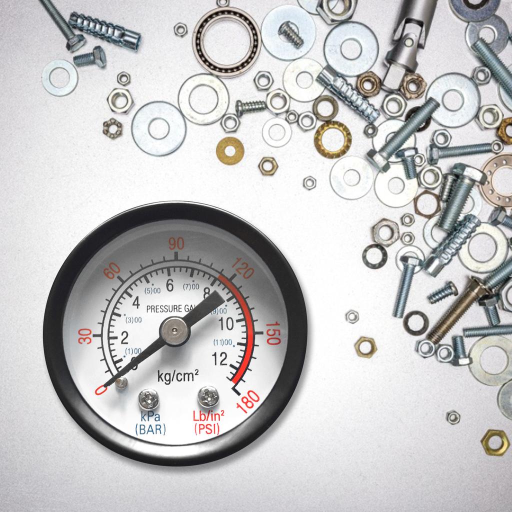 Small Pressure Gauge with Dual Scale 1/8" Thread Back Mount for Air Compressor Hydraulic Fluid 0-12Bar / 0-180PSI