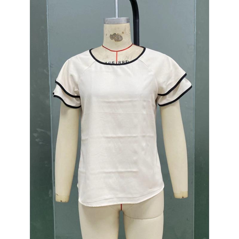 T-shirts d'été double couche à manches courtes Style vacances Col rond Chemisiers et chemises pour femmes