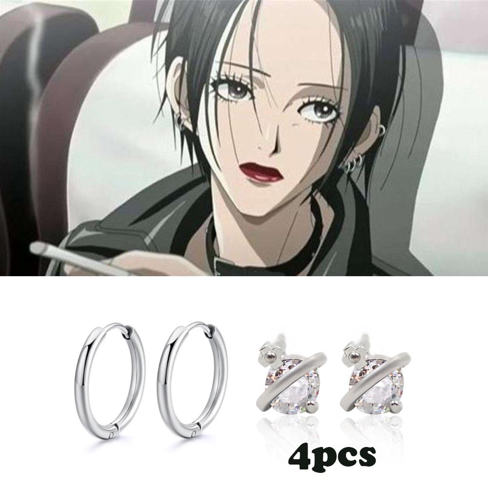 4 Piezas/Set Pendientes Anime Oosaki Nana de Presión Punk Cristal Saturno Piercing Pendientes Set para Mujeres Joyería