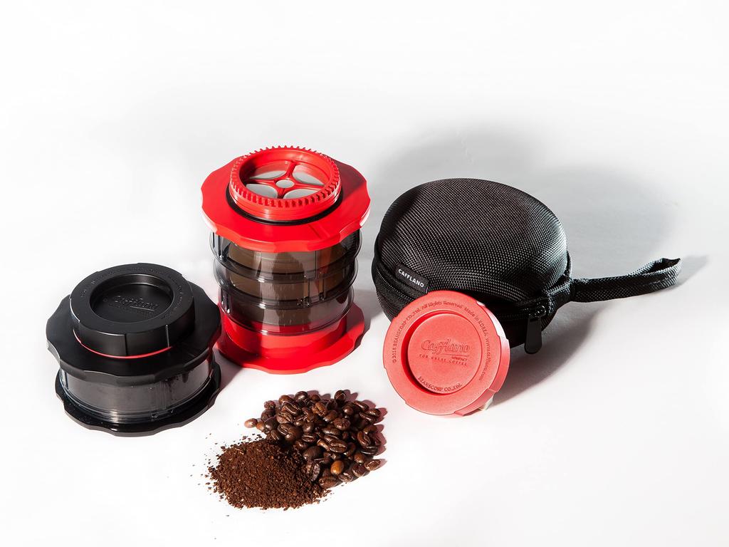 Cafflano P100-RD French Press Coffee Maker Portable Compact Low-Fine Filter with Storage Case Red 220ml Polypropylene Stainless Steel Travel