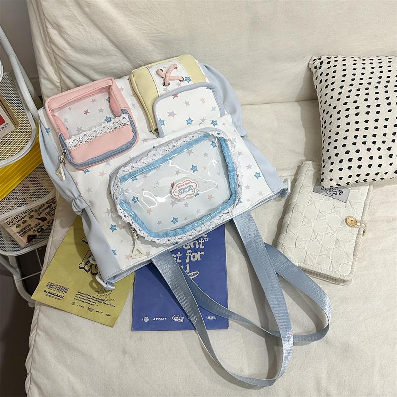 Women's Contrast Shoulder Bag Stars Print College Style Crossbody Bag