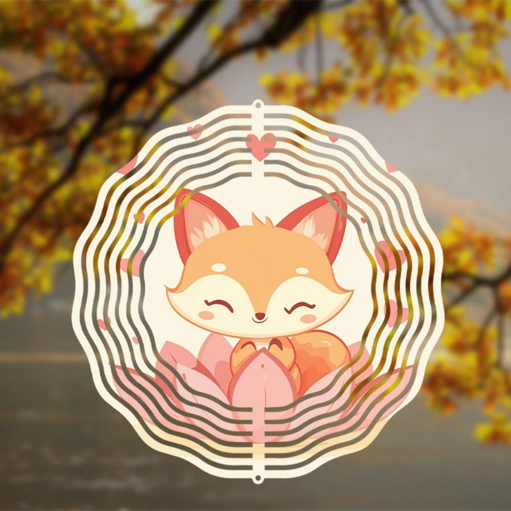 Fox and Lotus Heart Design Metal Wind Chime with 360 Rotating Hook for Garden Balcony Patio Indoor Outdoor Decor No Electricity Needed