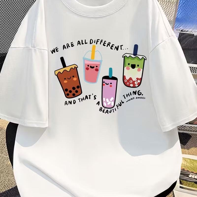 Cute Bubble Tea Graphic Tee Kawaii Milk Tea Cartoon Short Sleeve Shirt Unisex Fashion Summer Casual Harajuku Streetwear Y2k