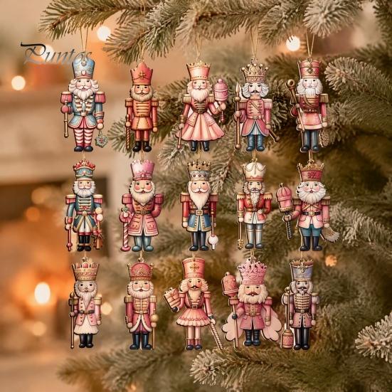 Christmas Tree Hanging Nutcracker Ornaments for Tree, Wooden Soldier Exquisite Photo Props Decoration, 2D Flat Pendants Xmas Holiday Party Decor
