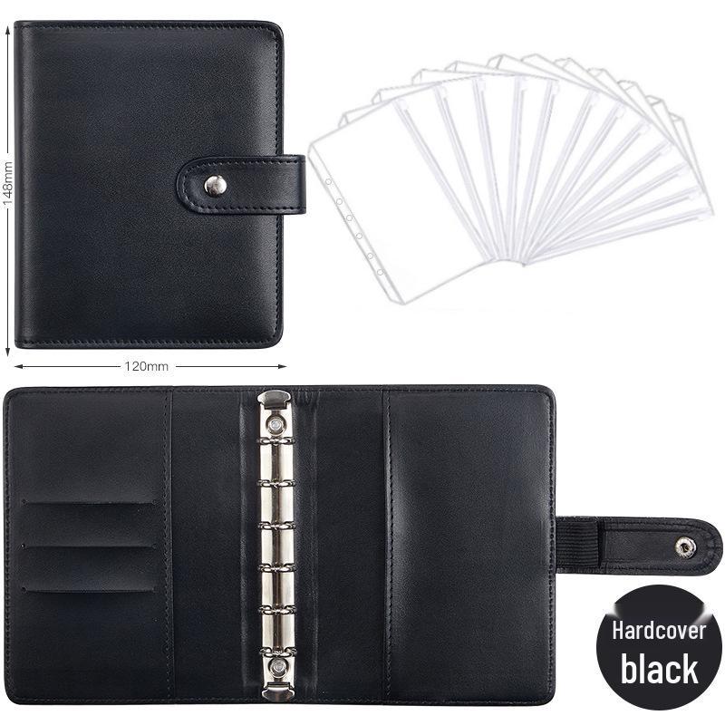 A6 Macaroon Leather Notebook Binder with 12 Refillable Zipper Pockets for Bills and Coins