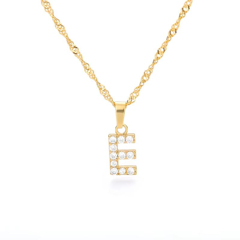 New English letter necklace plated with real gold and slightly inlaid with zircon letter pendant stainless steel chain