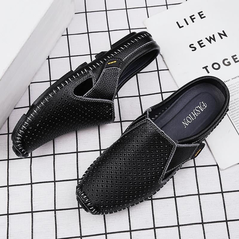 Men Half Loafers Mens Slip On Shoes Men Casual Genuine Leather Breathable Driving Slippers Brand Men's Shoes Moccasins For Man