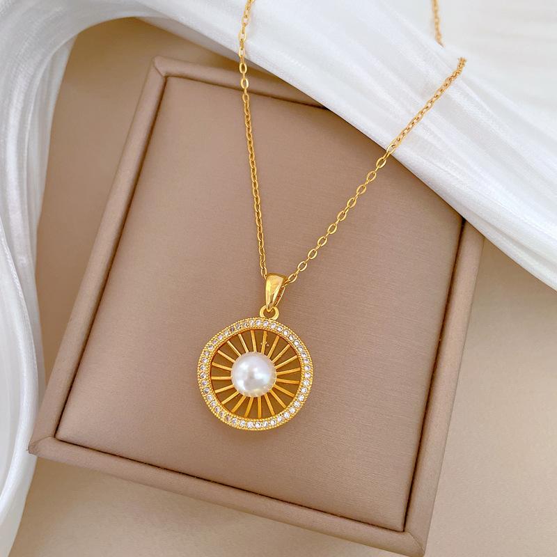 Pearl Empty Bird'S Nest Light Luxury Temperament Gorgeous Full Diamond Necklace Women'S Versatile Collarbone Chain Titanium Steel Chain