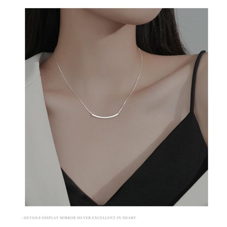 S925 Sterling Silver Necklace Simple and Fashionable Square Tube Chain Women's Chain Necklace