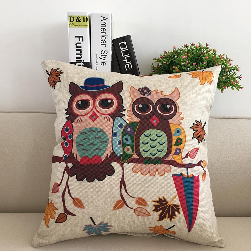 

Owl Square Print Pillowcases Sofa Throw Pillow Cases Car Back Cover Cushion 04