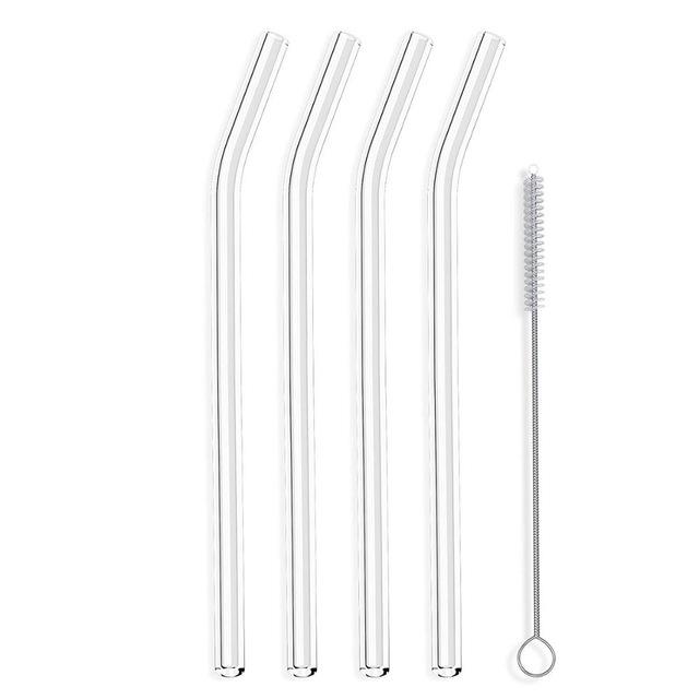 4Pcs Glass Straws Reusable Drinking Glass Tube Eco-friendly With Cleaning Brush Events Party Favors Supply