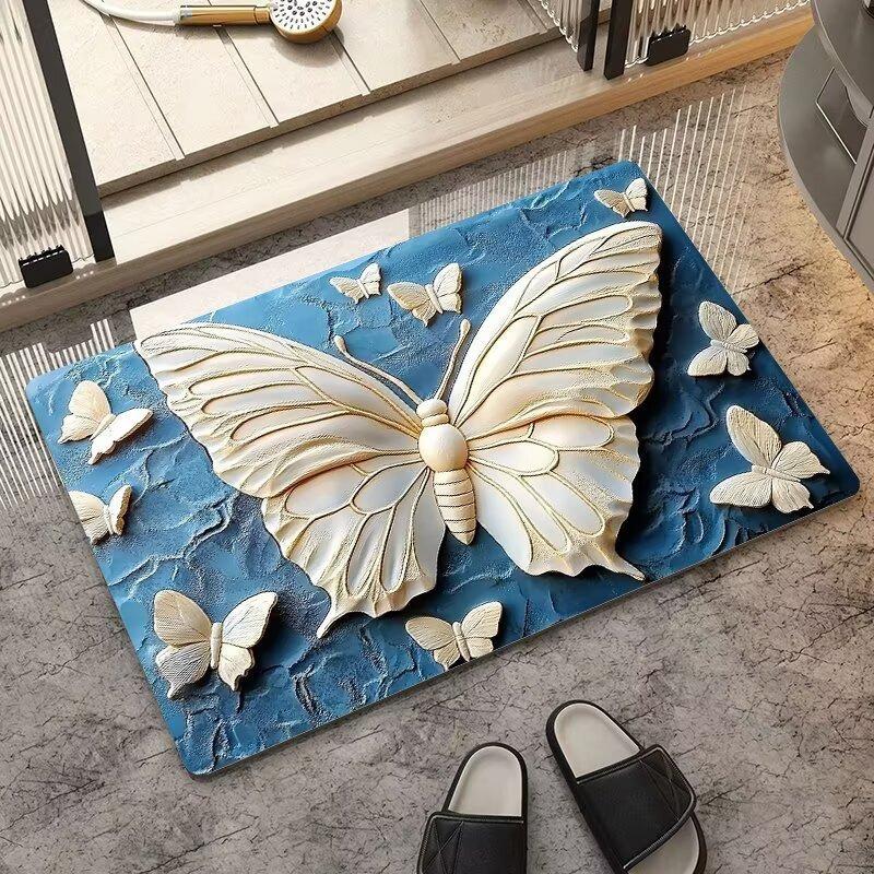 VIKAMA Minimalist Butterfly Quick Drying Anti-Slip Floor Mat for Bathroom Entrance - Non-Slip Carpet Mat