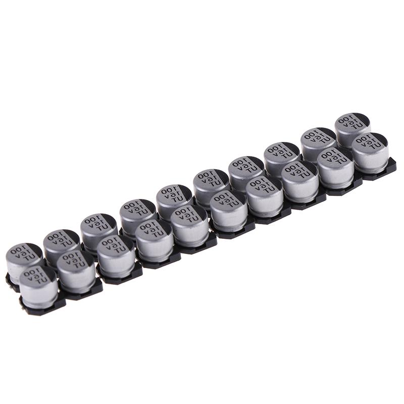 20 ks SMD elektrolytických kondenzátorů se specifikacemi 6*5 mm 16V 100Uf