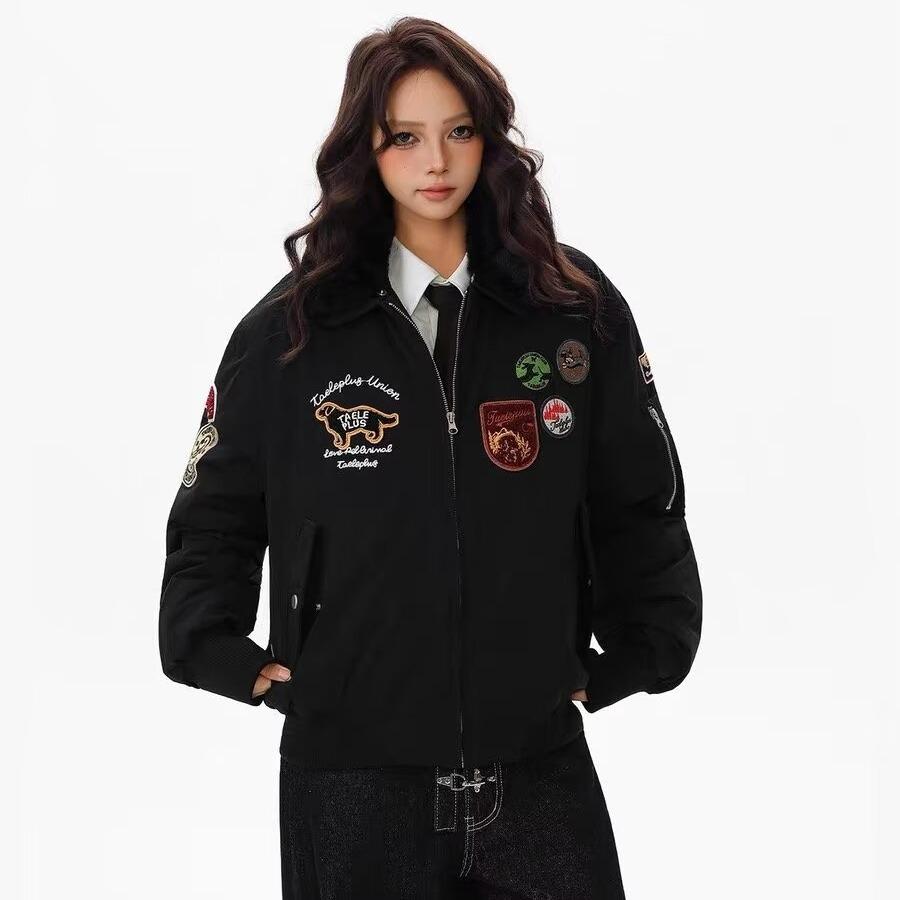American Retro Badge Embroidered Unisex Jacket 2026: Trendy Niche Design L чёрный