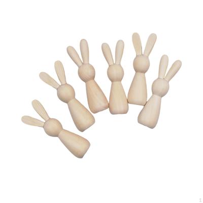 6Pcs Unfinished Holz Peg Puppen Kaninchen Puppe Körper Blank Mini Unlackiert Holz Stücke für