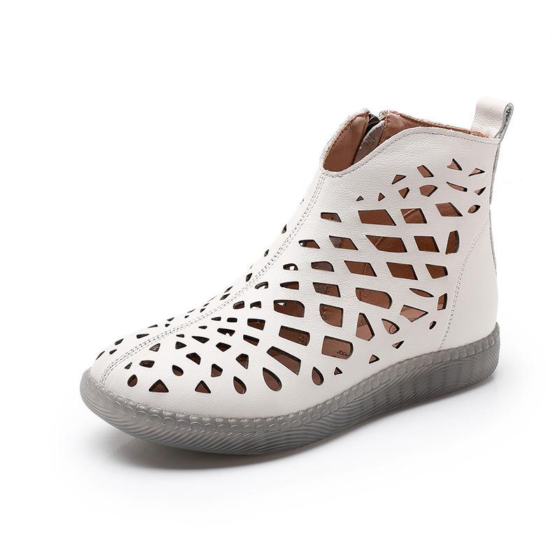 Fashion GKTINOO Women's Summer Boots Fashion 2025 New Genuine Leather Women's Sandals Hollow Design Non-slip Round Toe Ladies Shoes