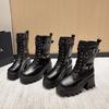 Fried Street Black Punk Martin Boots Autumn and Winter Thick Bottom Slope Heel British Style Medium Tube Martin Boots Universal cos