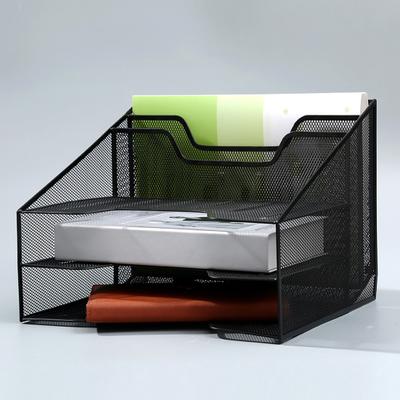 Organizer na dokumenty biurkowy siatkowy z 3 przegródkami na papier i 2 pionowymi przegródkami, metalowy sorter na teczki na dokumenty na artykuły biurowe