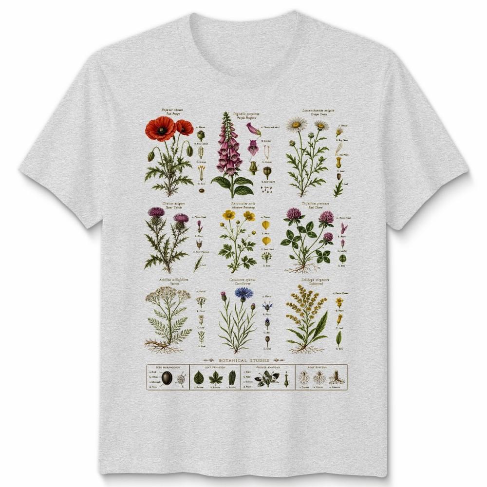 T-shirt Unisex Variazioni Floreali Fiori Selvatici Britannici Grafica Retro Cool