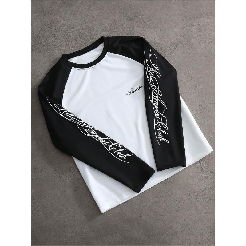 RoseSeek Men's Color Block Graphic Tees Crew Neck Long Sleeve T Shirts | Streetwear Outfits, Letter Print
